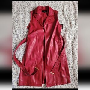 Women's Marc New York Andrew Marc Red Leather Long Belted Vest Size M Medium NWT